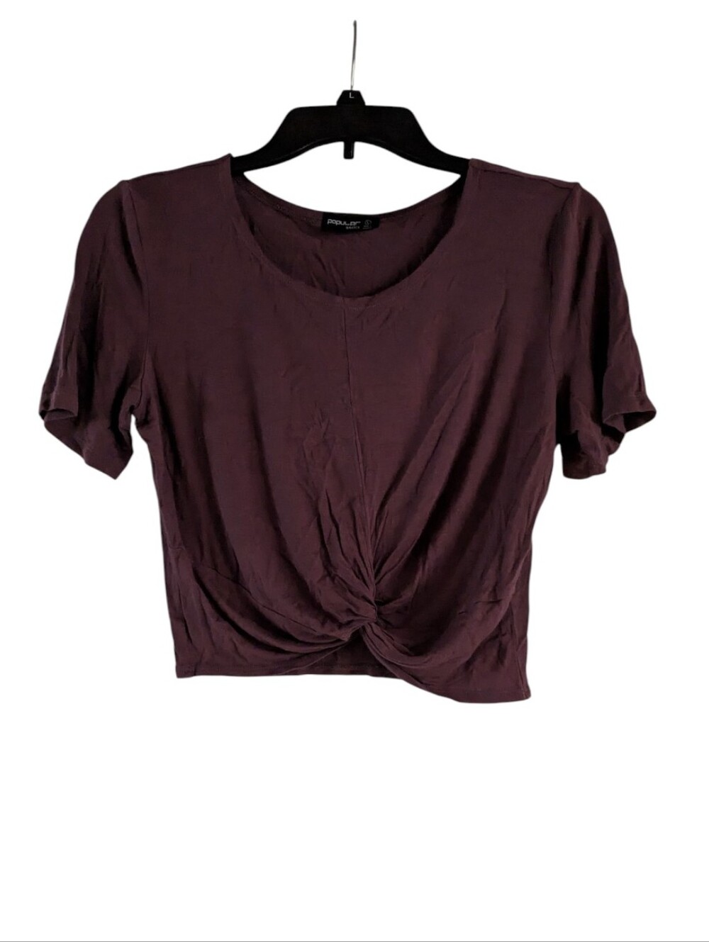 Popular Basics Plum Twist-Front Crop Top Size L